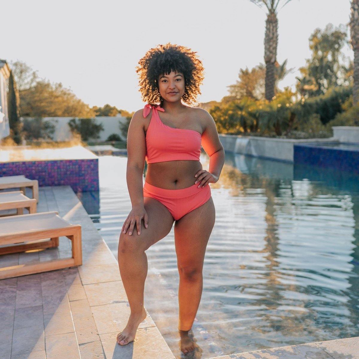 Ribbed Page High Waisted Swim Bottoms - Coral - Senita Athletics