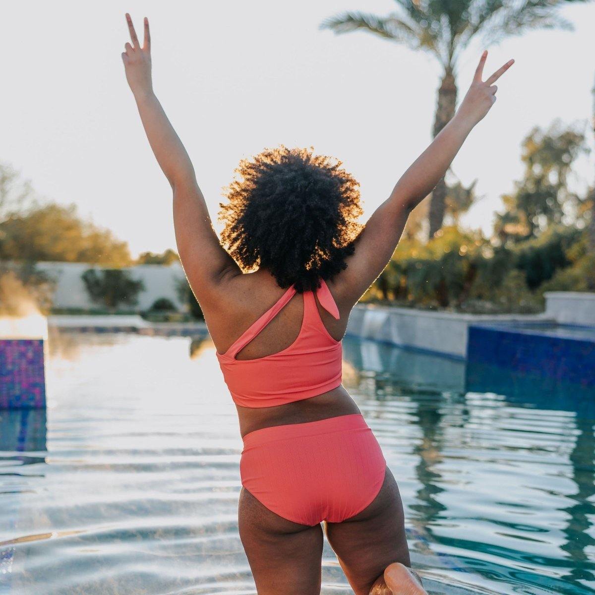 Ribbed Page High Waisted Swim Bottoms - Coral - Senita Athletics