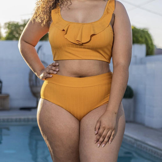 Ribbed Page High Waisted Swim Bottoms - Gold - Senita Athletics