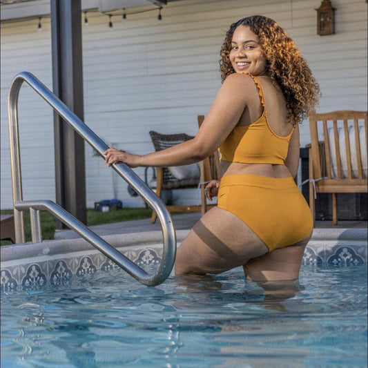 Ribbed Page High Waisted Swim Bottoms - Gold - Senita Athletics