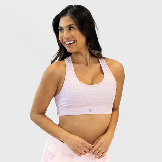 Lux Sarah Sports Bra - Pink Lemonade Houndstooth