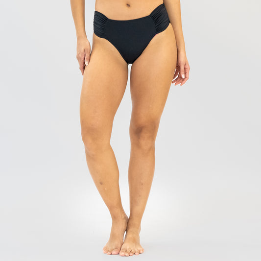 Side Shirred Hipster Bikini Bottoms - Black - FINAL SALE