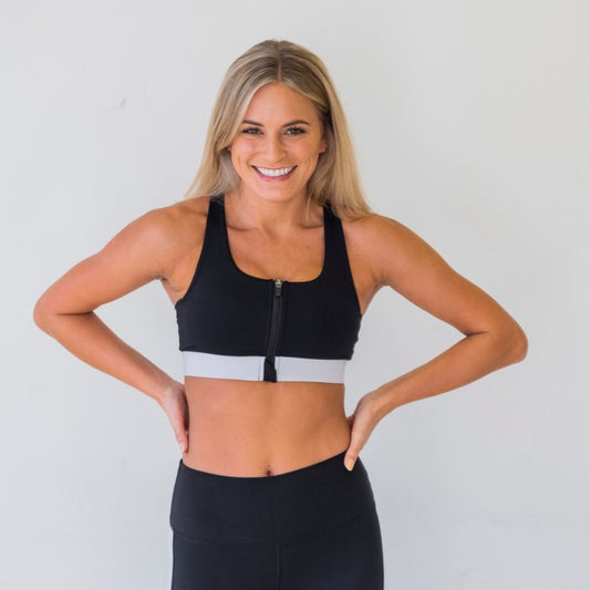 Zip Up Sports Bra - Black and White - Senita Athletics